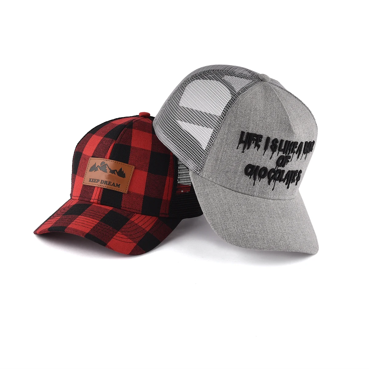 Wholesale Leather Patch Embossing Sports Baseball Hats 6 Panel Grid Blank Full Mesh Trucker Cap