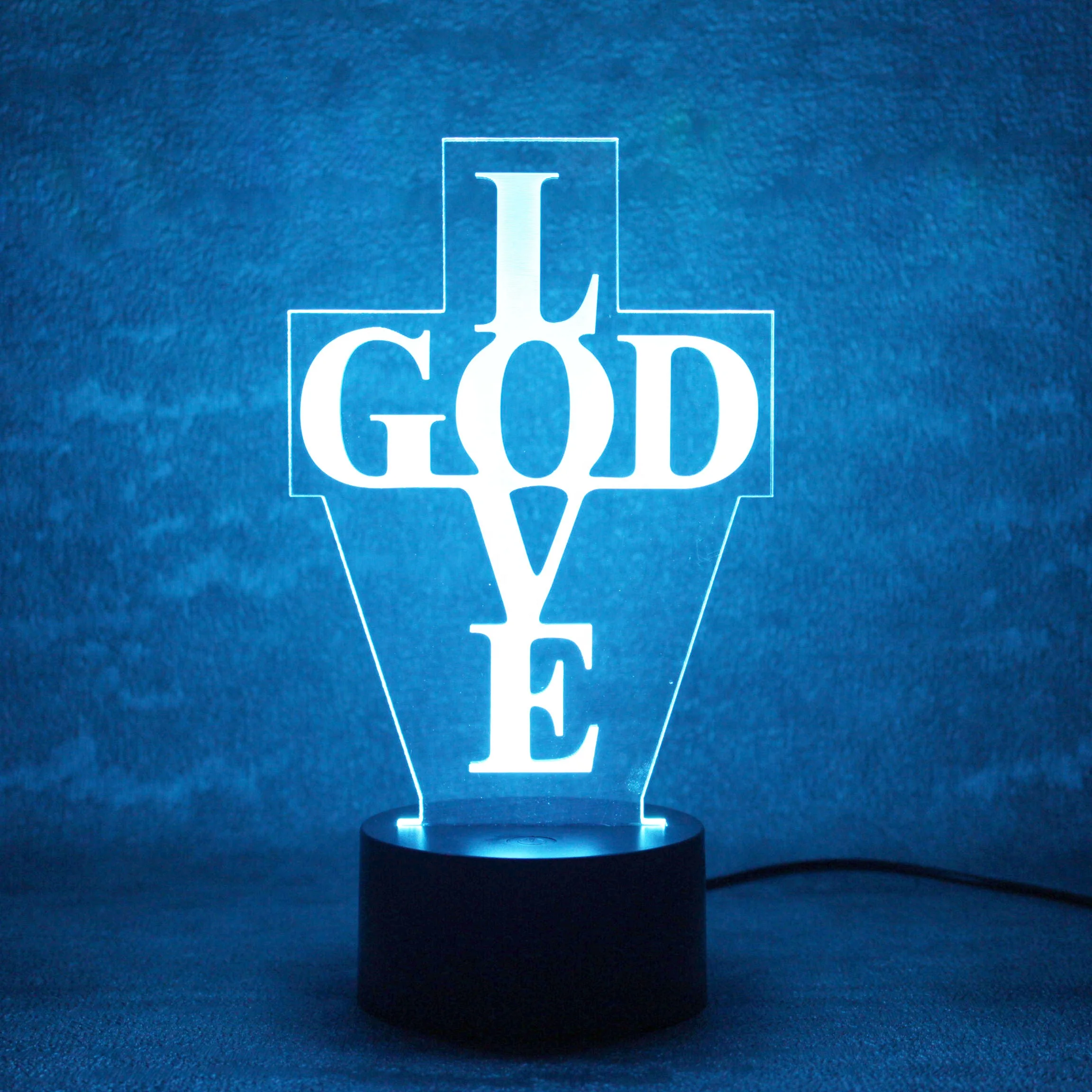 LOVE 3D LED Light Optical Illusion Lamp GOD Christian Jesus Christ 7 Colors Sensor Room 1-year