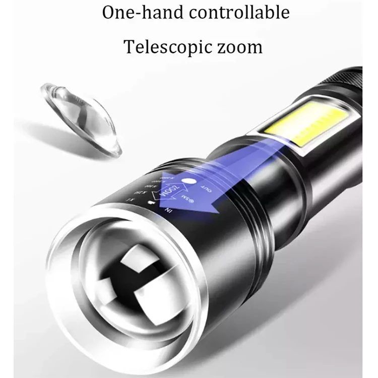 New Design Multipurpose Aluminum lithium Battery  T6 LED Strong Light Torch Light With Telescopic Zoom