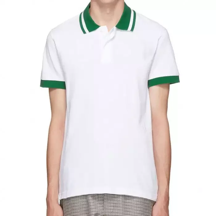 PL353  Custom Logo Design Mens Style Plain White Polo Shirt With Green Collar And Rib Cuffs polo shirts