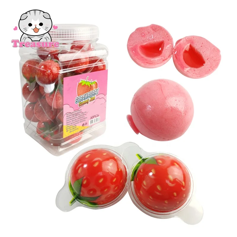 3D Strawberry Gummy Candy Filled with Fruit Juice Jelly Jam