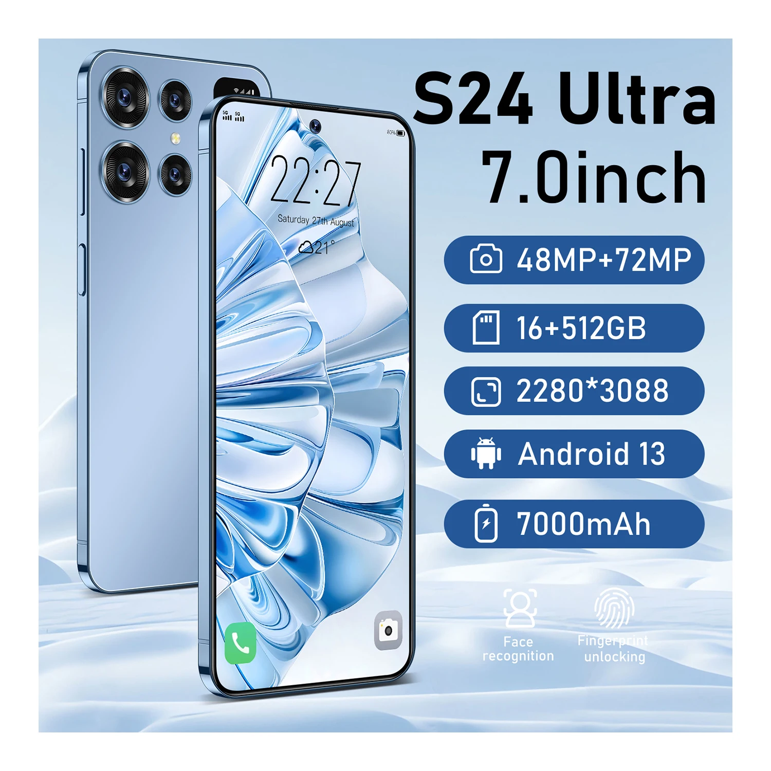 Лидер продаж смартфон S24 ультра 7 0 дюймов многоязычный разблокированный Двойная сим-карта 16 ГБ + 512 память 5 г