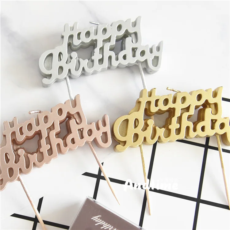 Wholesale Smokeless PVC Package Party Decor Letter Cake Candle Custom Design Metallic Gold Alphabet Happy Birthday Candle