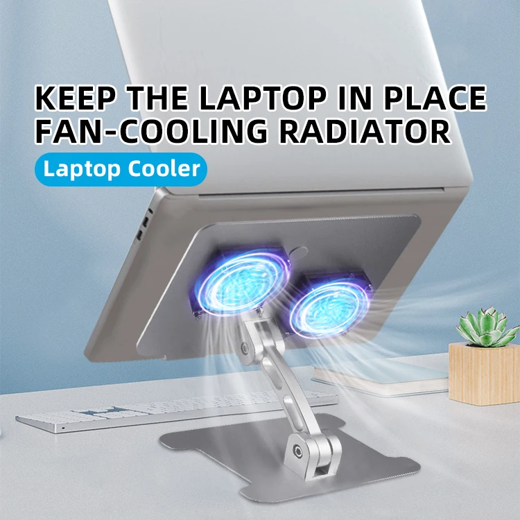 WEELIN Laptop Holder With Cooler Fan Ergonomic Aluminum Height Adjustable Folding Laptop Stand