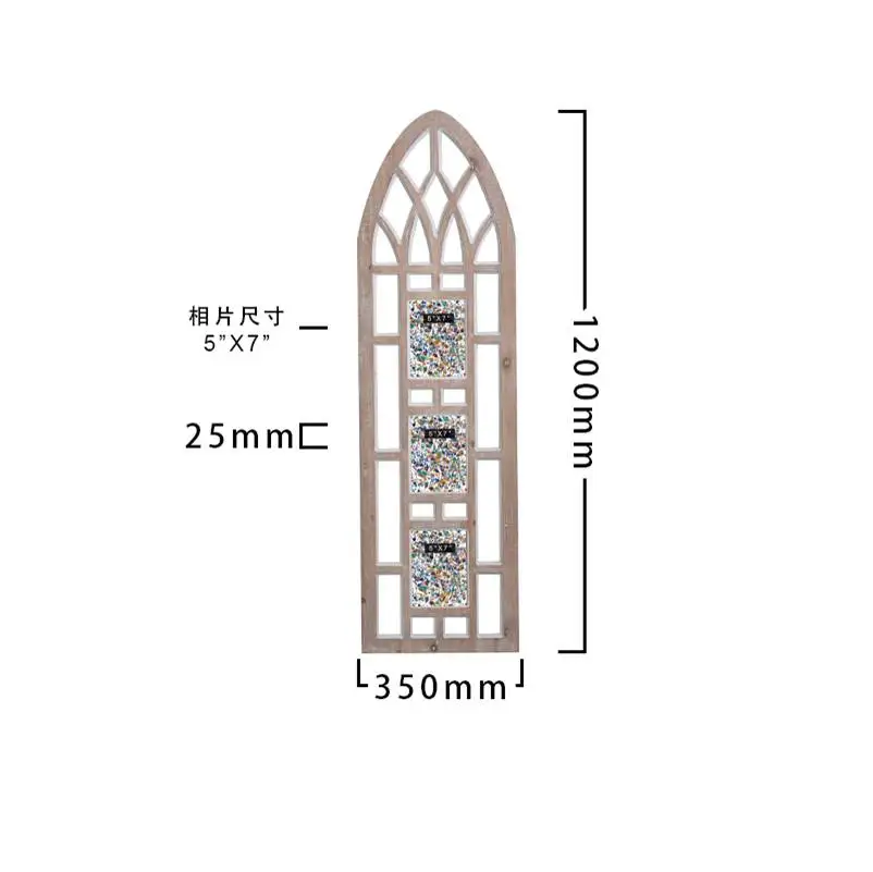 Rustic Large White washed Cathedral Wood Picture Frame Collage Decor Solid Wood Church Wall Mounted 3 Photo Holder Frame