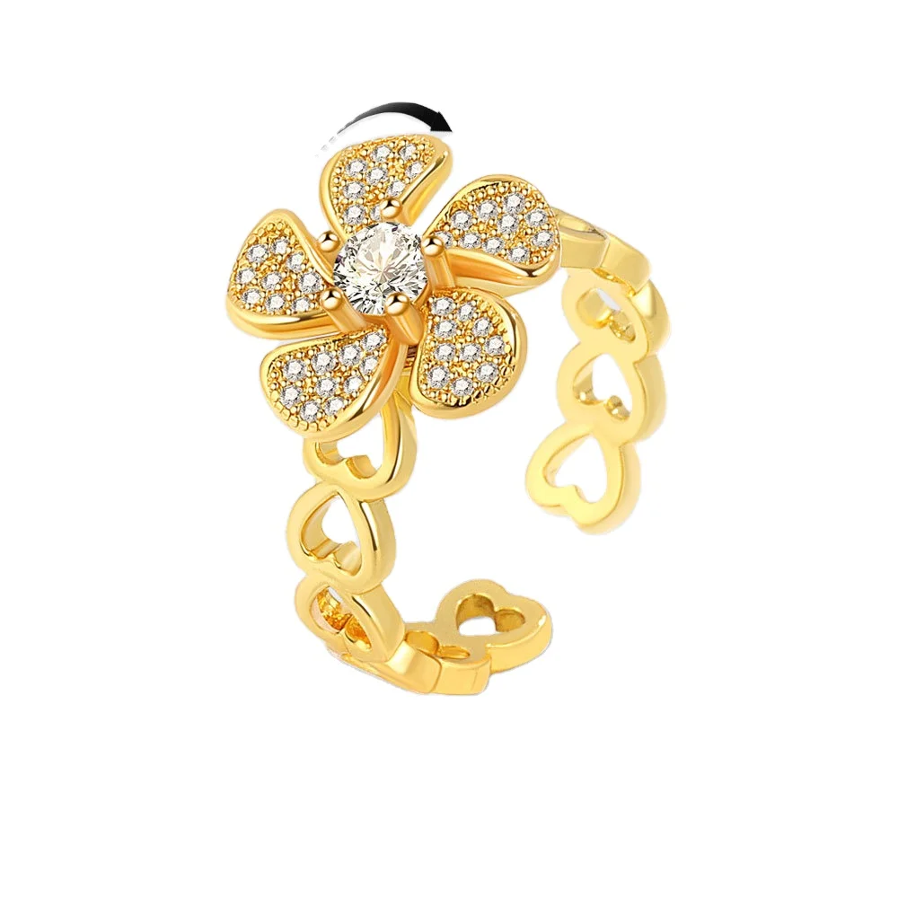 Daidan Ring Silver 925 Windmill 18K Gold Plated Adjustable Fidget Anxiety Antistress Rotate Ring