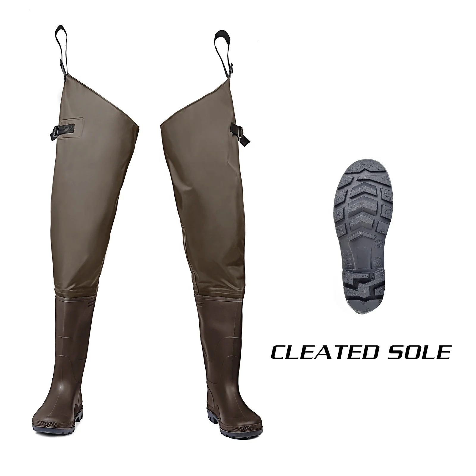 Fishing Hip Boots Hip Waders for Men with Boots Waterproof Lightweight Bootfoot Cleated 2-Ply Nylon/PVC