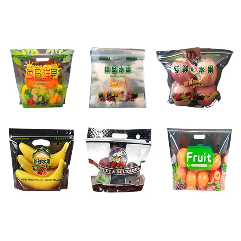 Wholesale Fruit Grape Plastic Ziplock Bag Vegetable Fruit Keep Fresh Custom Packing Bags With Vent Holes And Handle