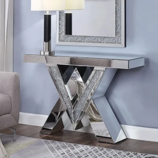 V Shaped Crushed Diamond Console Table Living Room Mirrored furniture Console Table