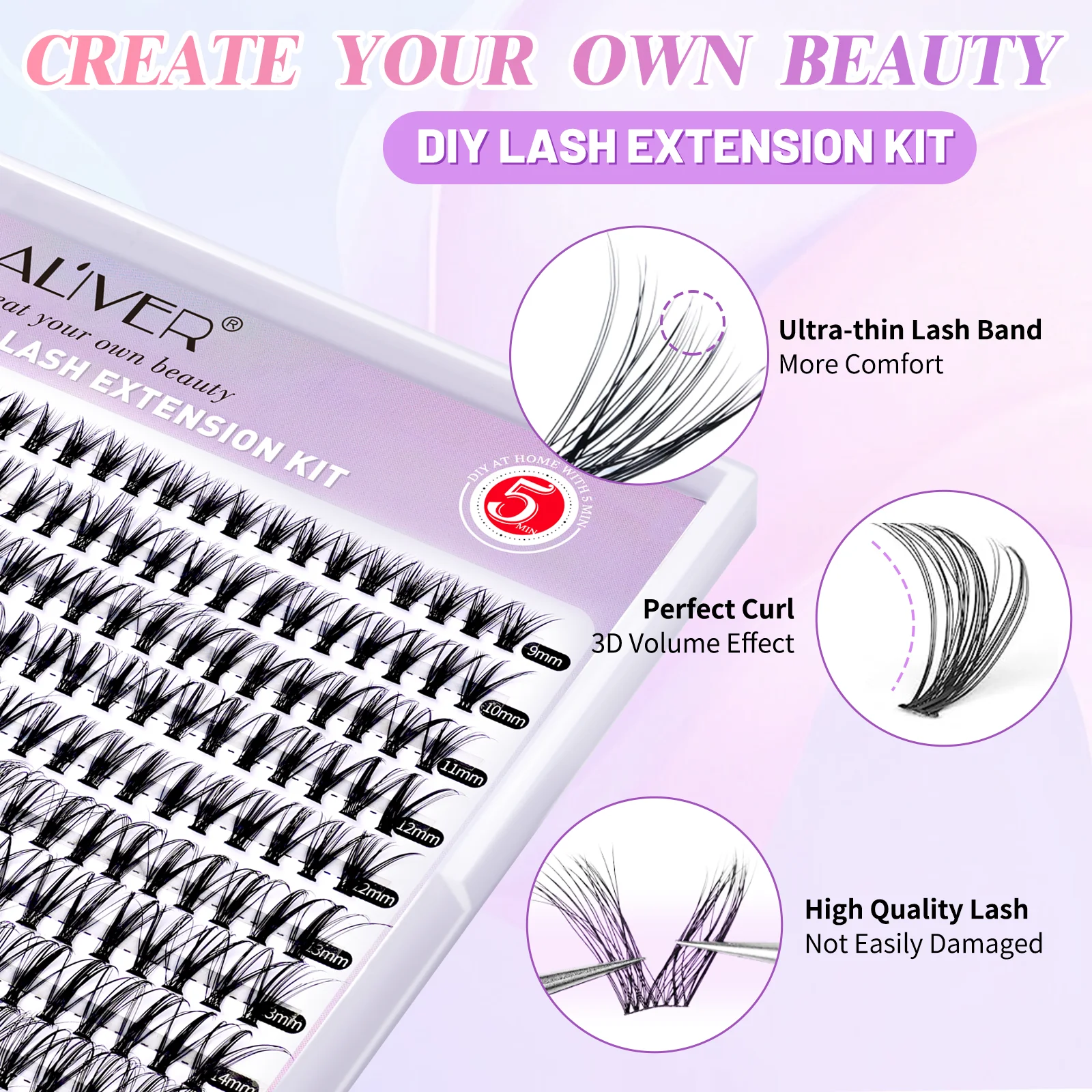 ALIVER 240pcs 30D Mix 9-16mm D Curl Lash Clusters DIY Lash Extensions Private Label Individual Lashes Clusters Eyelash Extension