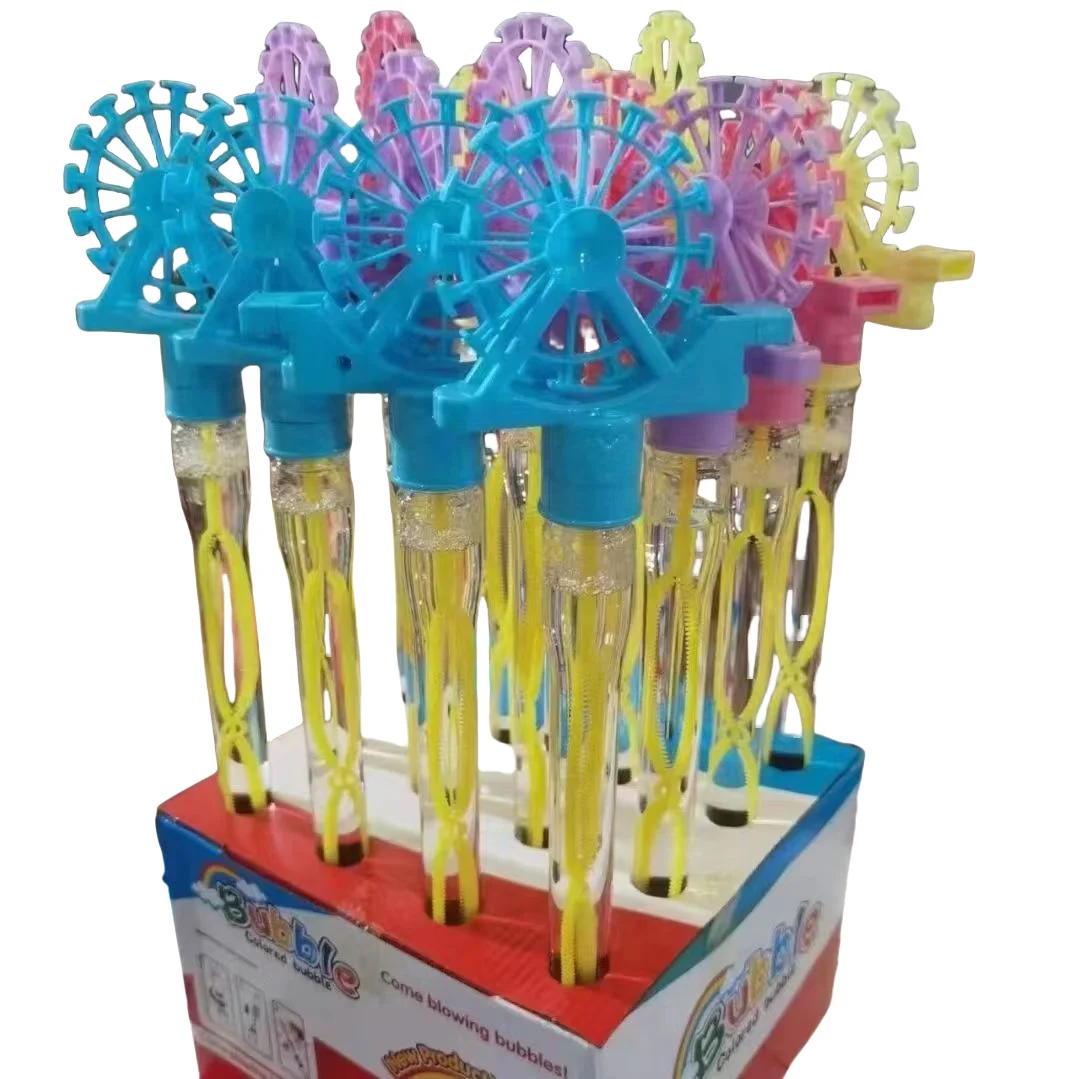 Children holding cute high appearance level Ferris wheel bubble wand blowing bubble toys parent-child toys outdoor park stall