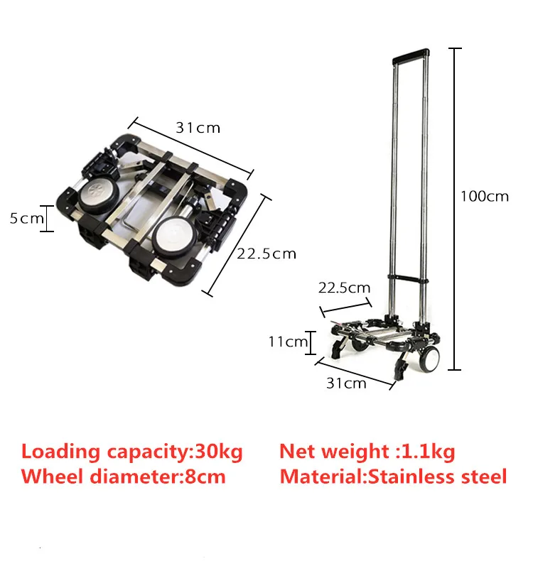family use super mini  stainless steel Mini Portable Foldable Luggage aluminum Hand Trolley
