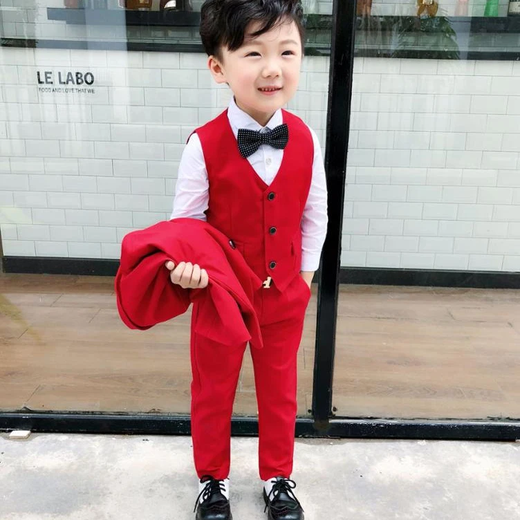 2019 autumn hot selling boy small flower brooch suit suit children show dress suit three-piece