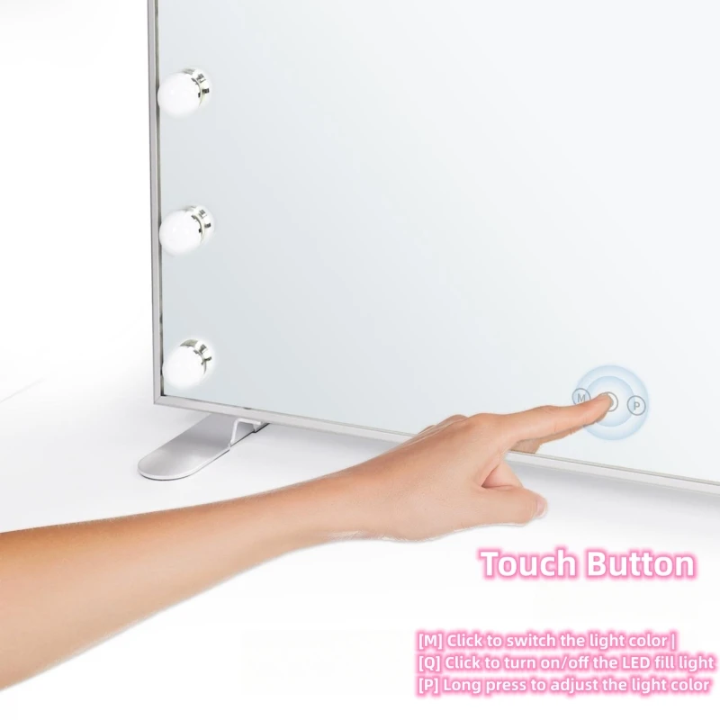 3 Colors Lighted Hollywood Style Mirror Vanity Princess Mirror to Makeup Square Crystal Silver Round Pocket Mirror Led