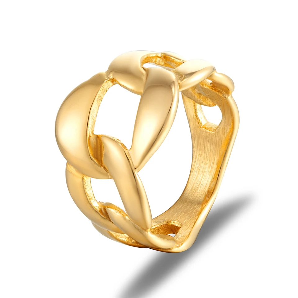 Fashion Chain Rings Chain Stitching  18K Gold Plated Punk Jewelry Accessories Rings For Men