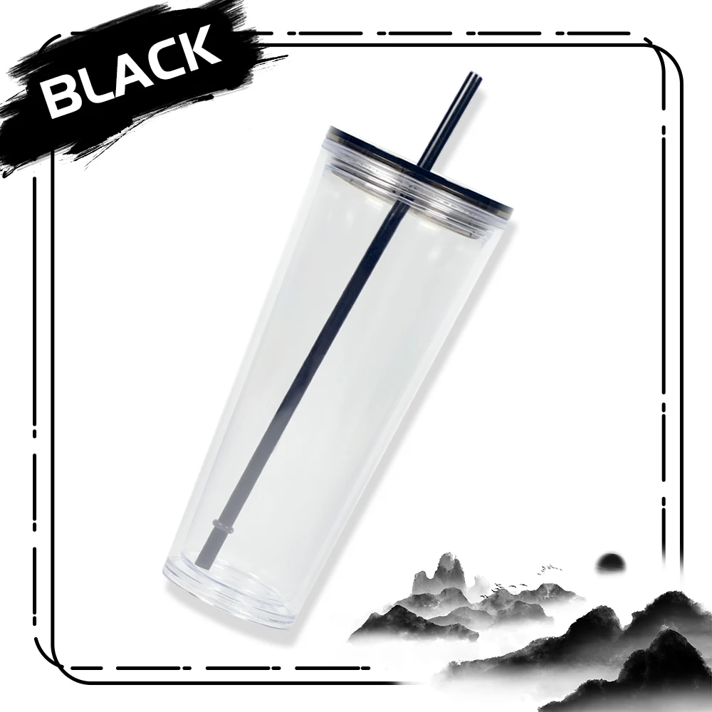 Custom clear boba cup bubble tea cups juice water reusable double wall acrylic plastic tumblers with lid and straws