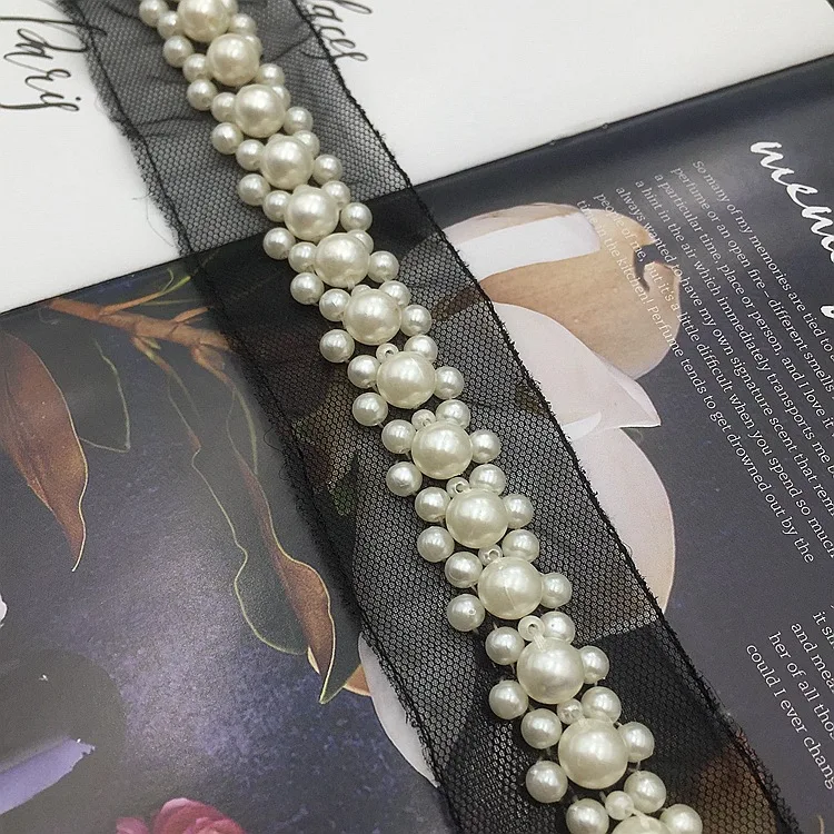4.5CM DIY Wedding Dress Collar Sleeve Applique Clothes Decor Trims Mesh Rhinestones Ribbon Fabric Pearl Beaded Lace