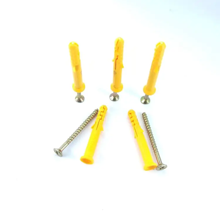 Small Yellow Plastic Expansion Plug Wall Anchor with Steel Screw Nylon Wall Plug for Chipboard for Pinning & Securing