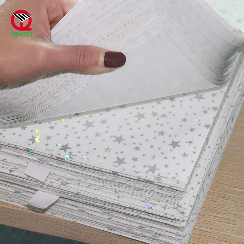In stock hot sale 12 sheets pack A4 White Holographic star pu htv iron on vinyl pattern Heat Transfer Vinyl for Textile T-shirt