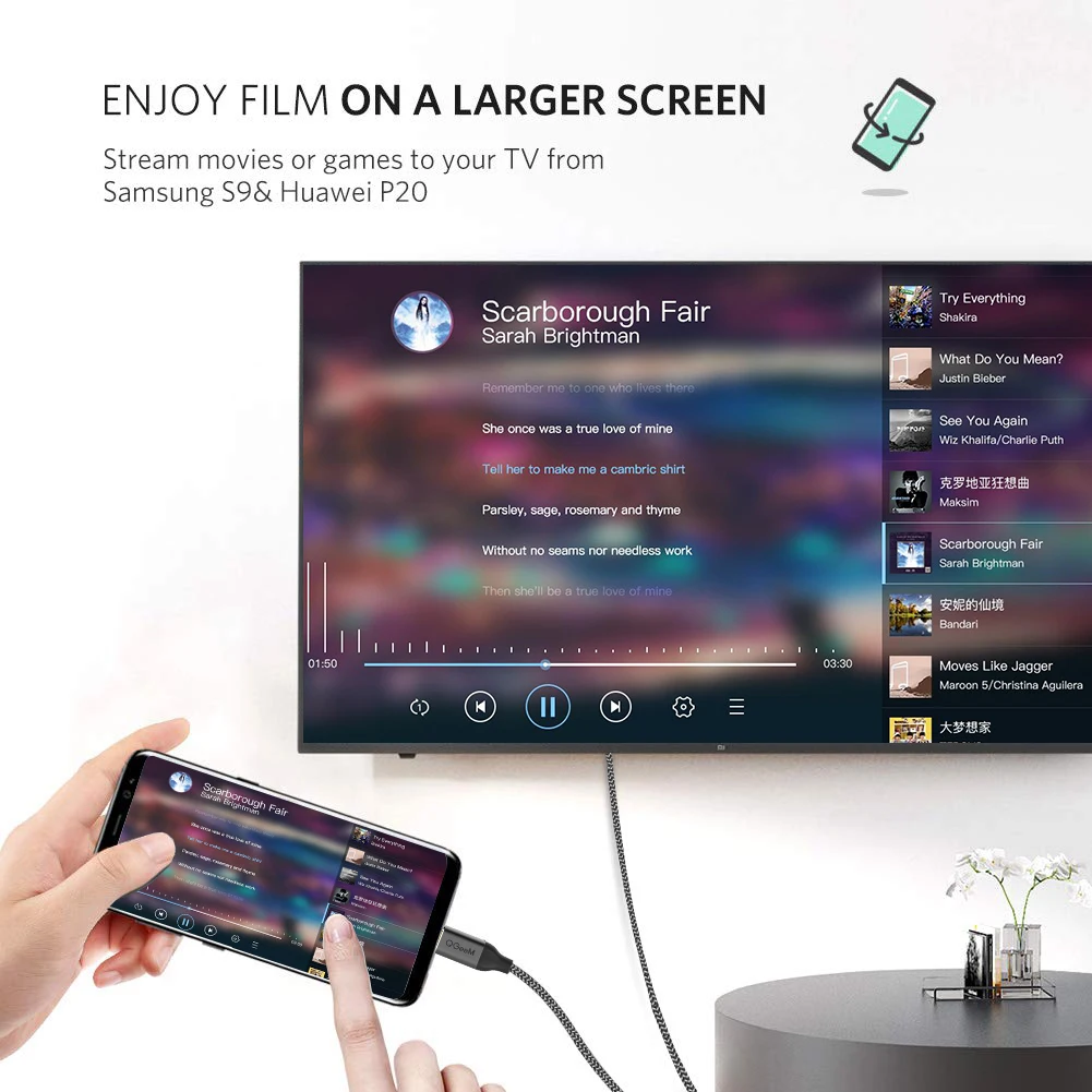  Кабель-переходник с USB C на HDMI Кабель-адаптер QGeeM Type плетеный 4K @ 60 Гц 3