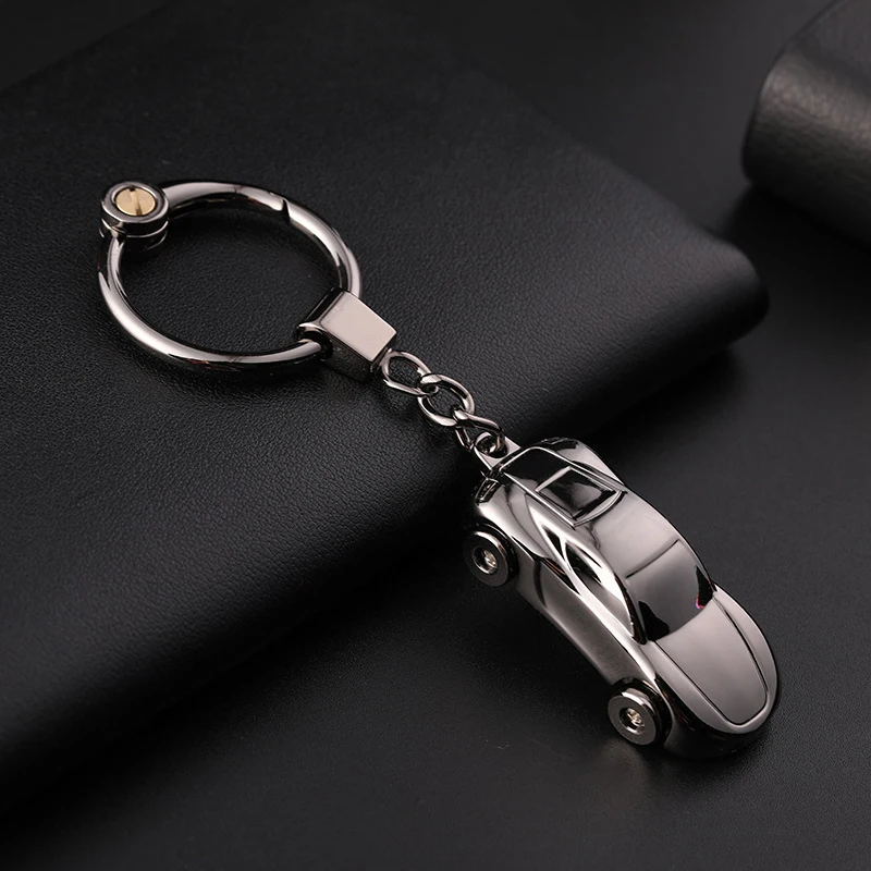 Cute Alloy Car Shaped Keychain with Gift Box Bag Charm LED Light Key Chain Collection Luminous Car Shaped Key Ring Jewelry Gift
