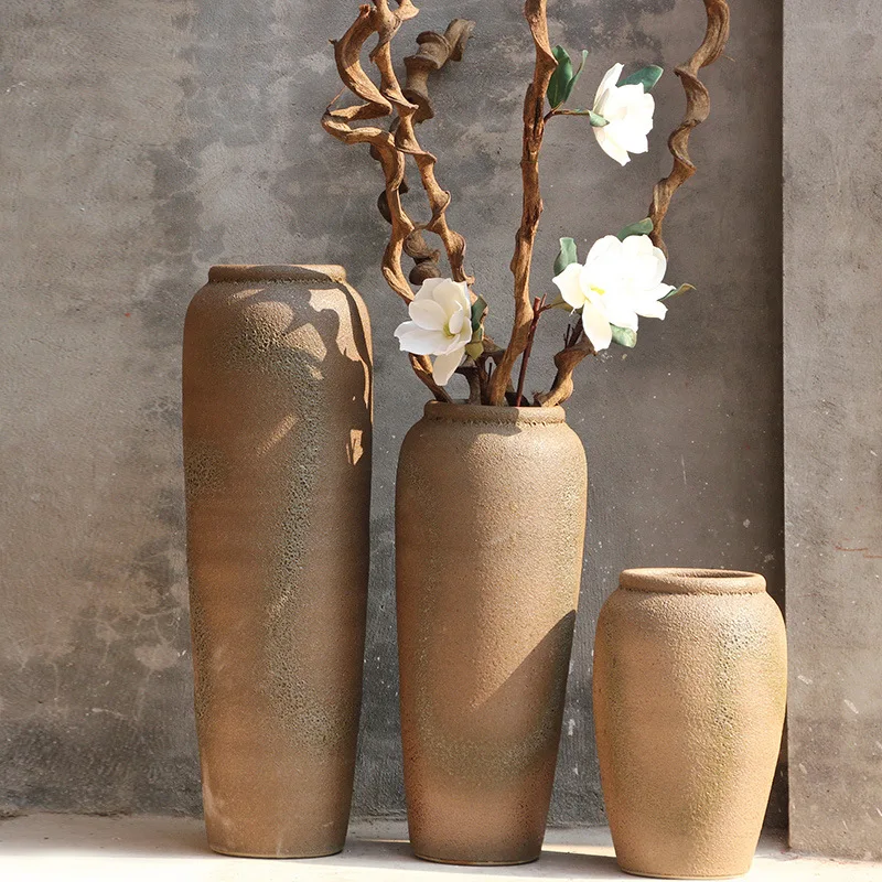 
Ceramic floor vase clay pot flower pot modern living room hotel villa model room decoration 