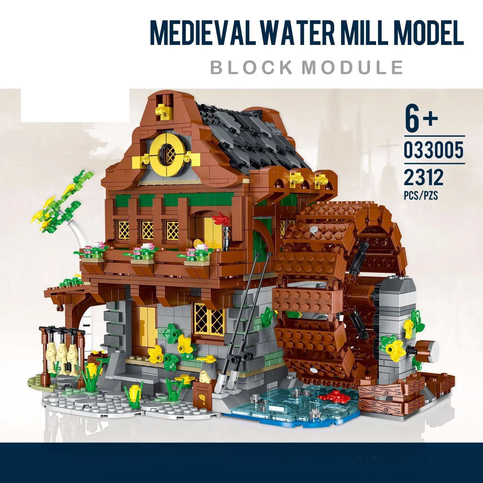 Mork Brick 033001-033011 Windmill Medieval Castle Ages 033010 Atreet View Model Assemble Building Block Set Plastic 10305 Toy