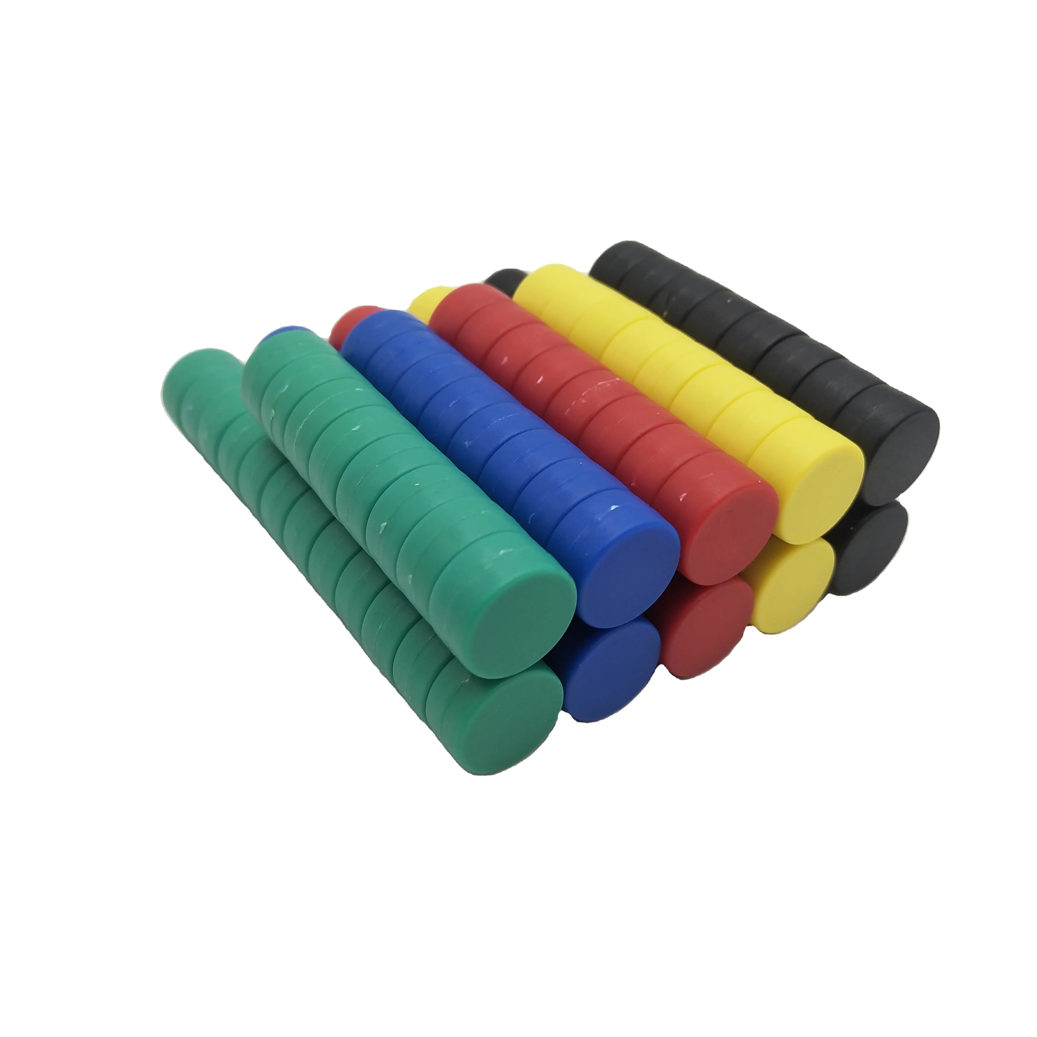 Hotsales Colorful D12.7x6.35mm Button Neodymium Magnets with Plastic Coated for Whiteboard