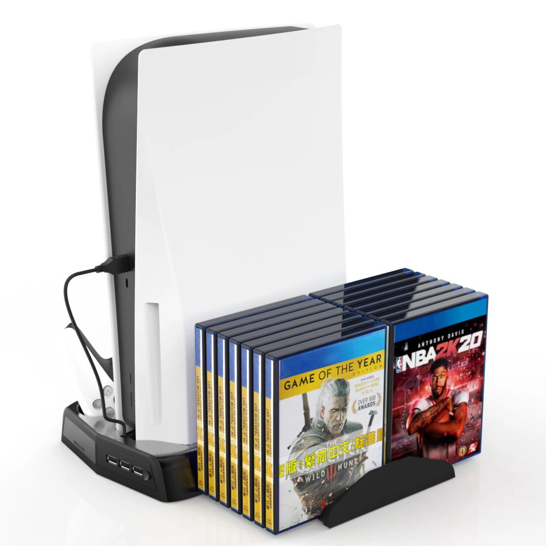 Cooling Fan Dual Charger Controller Gamepad Joystick Charger Game Storages Charger Dock Console Vertical Stand for Playstation 5