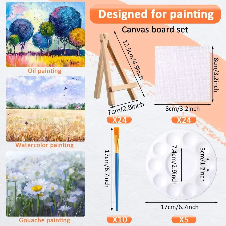Xin Bowen Wholesale 24pcs Art Blank Cotton Painting Canvas  3 x 3 Inch Painting Canvas With Brushes Palettes