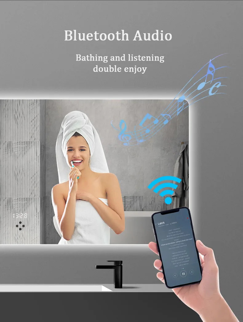 Home Decorate Frameless LED Backlit Dimming Mirror Time Display Defogger Bathroom Smart espejo LED Mirror