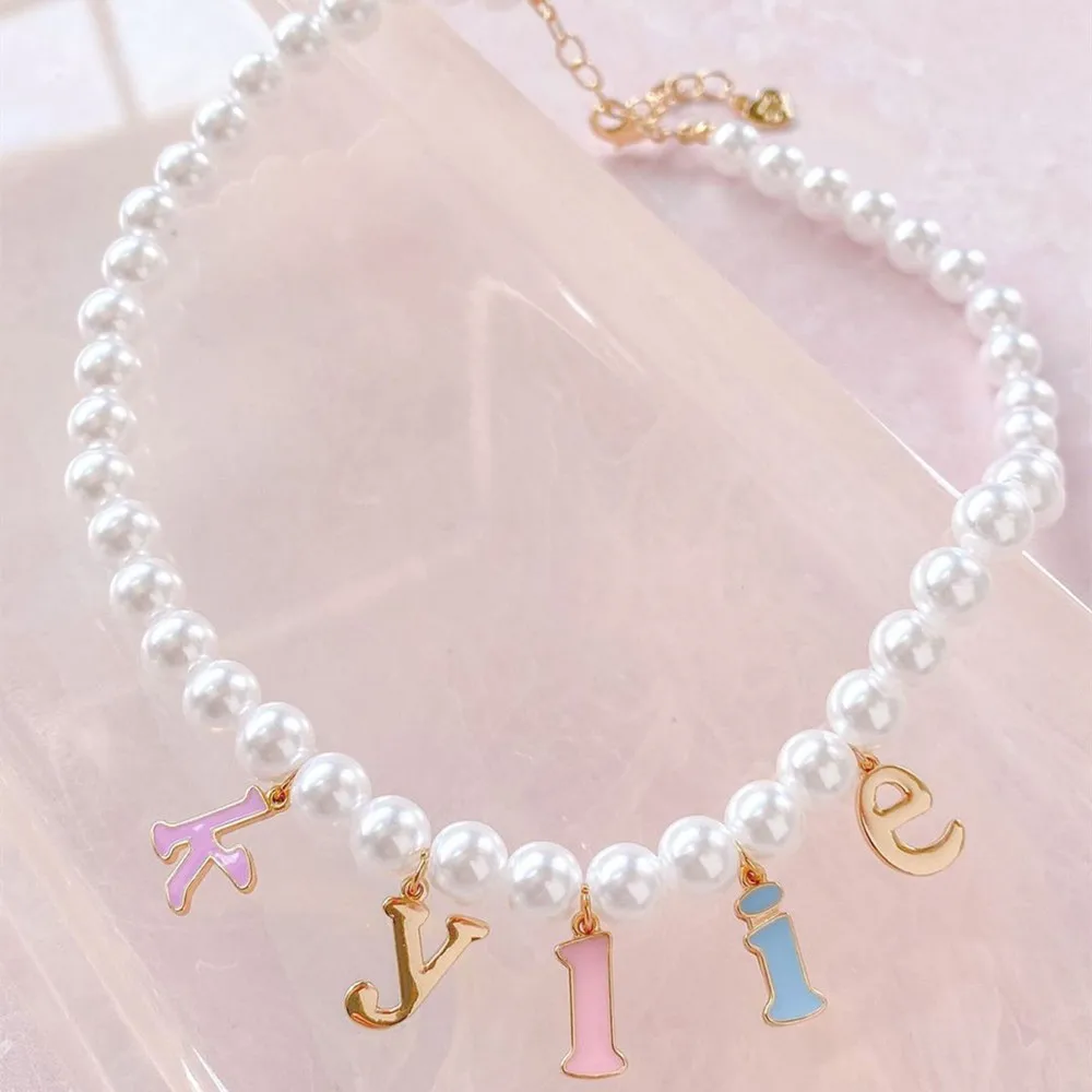 DUOYING Custom Enamel Name Necklace Stainless Steel Girls Jewelry Gold Plated Personalized Colorful Enamel Letter Necklace
