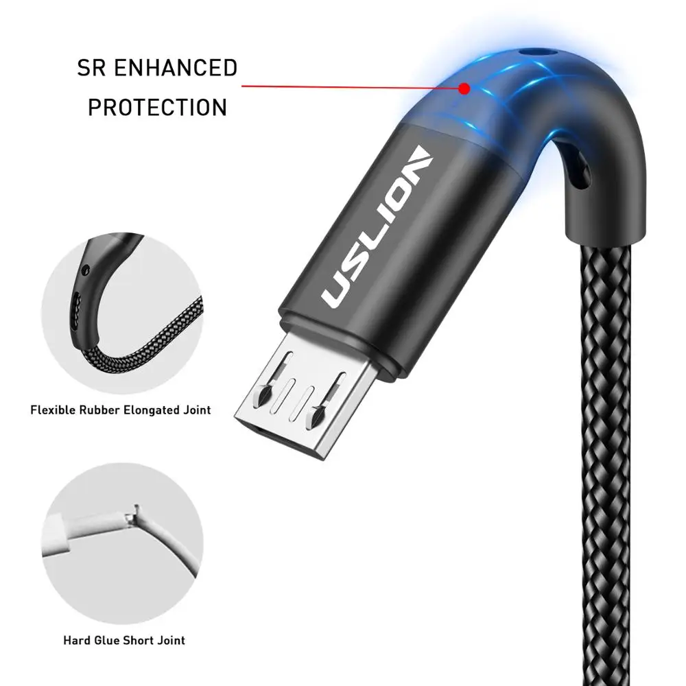 USLION Fast Charging Cable for Samsung QC 3.0 Quick Charging Data Cable Mobile Phone USB Cable for Micro