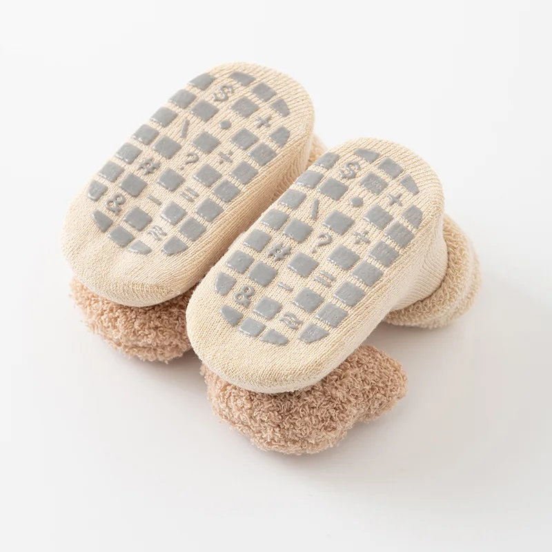 Wholesale Thick Terry baby socks 3D cartoon bear cotton breathable Anti-slip Baby Floor Socks floor grip toddler warm shoes