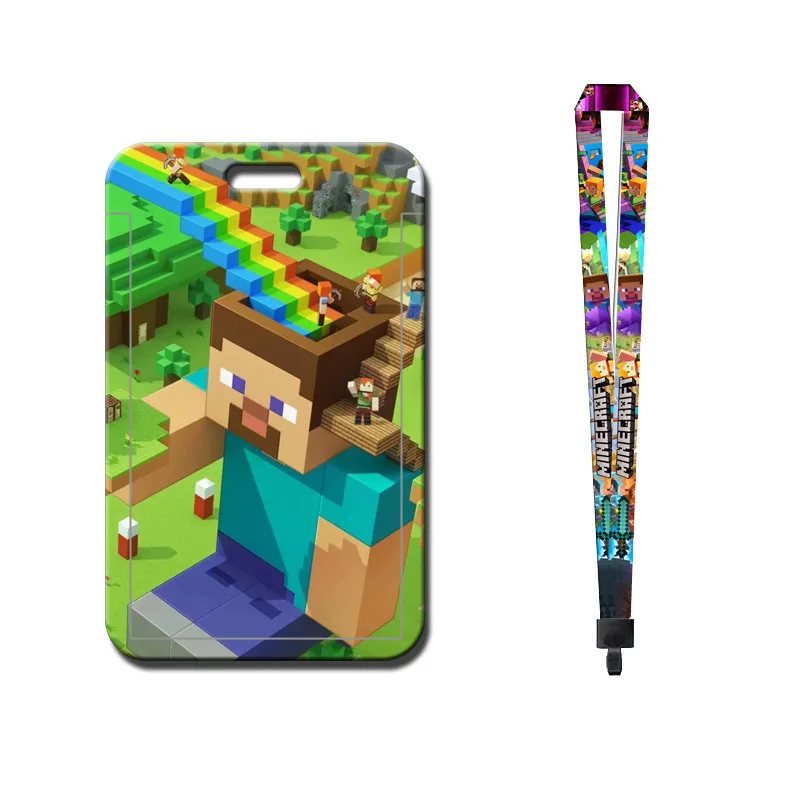 Minecrafted Neck Lanyard with Retractable Reel ID Badge Holder for Card Cartoon Lanyards Minecrafted Office Keychains