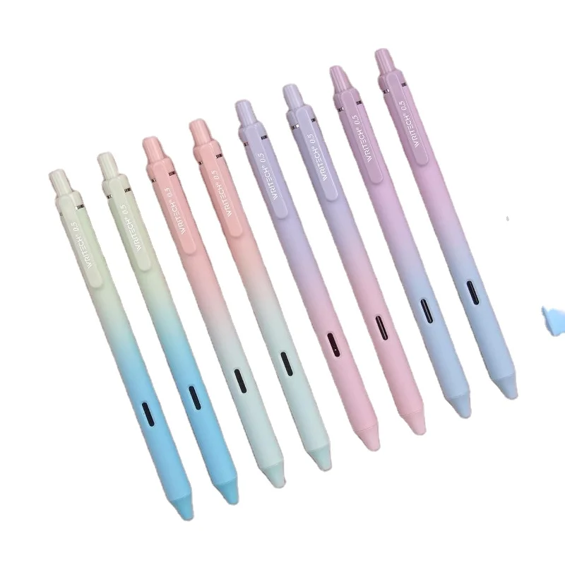 Telescopic gel ink pen: black ink 0.5mm fine point pen writing smooth with aesthetic gradient color bucket for diary notes