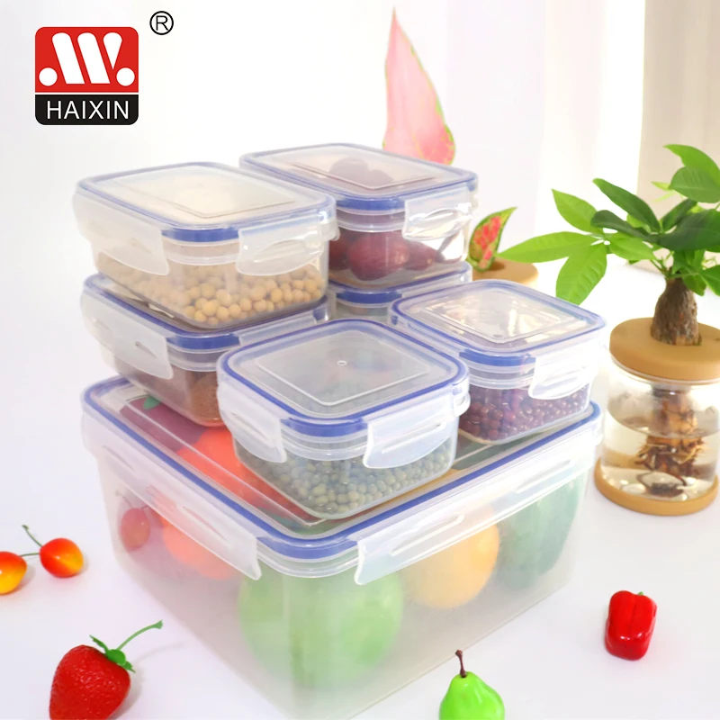 Haixing Plastic clear food containers with four sides locked lid 0.3L/0.45L/5L Lunch Box fridge Organizer Box 7PCS