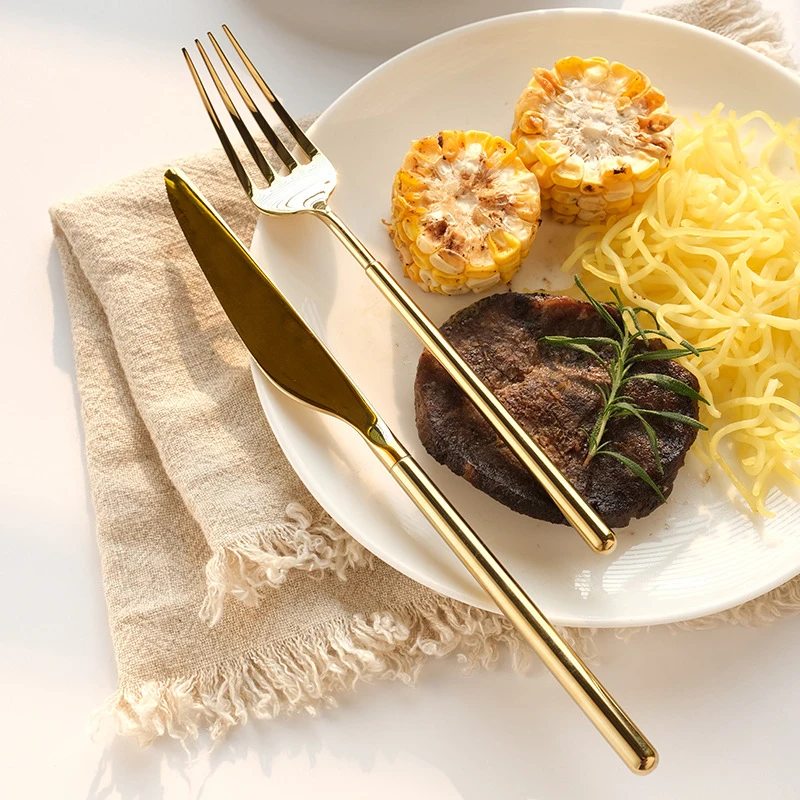 304 Gold Dinnerware Set Stainless Steel Knife Spoon and Fork Tableware Western Restaurant Cutlery for Party New