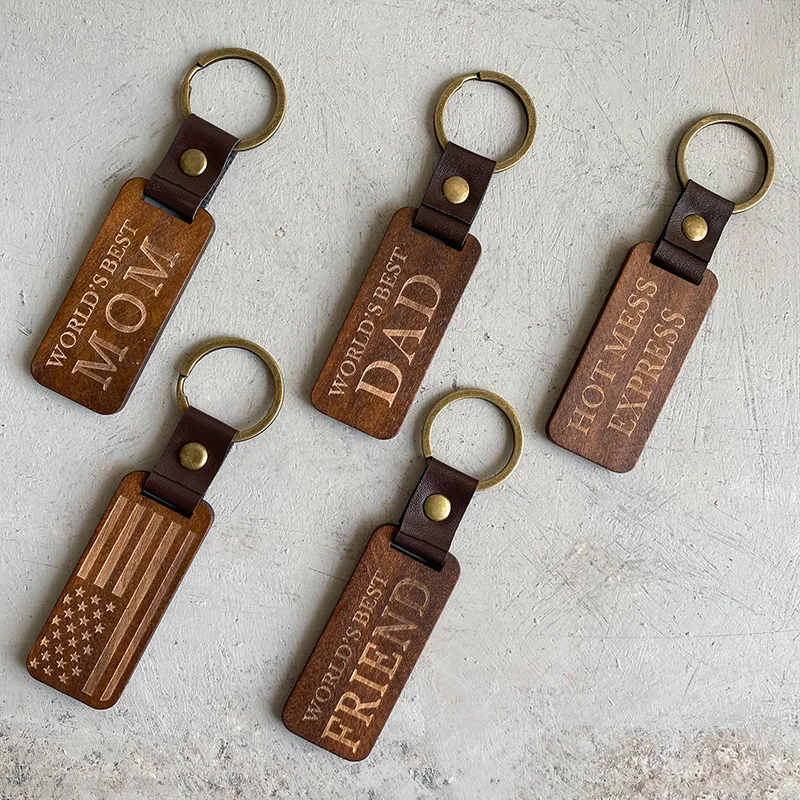 Custom Logo Wooden Key Chain for Boyfriend Anniversary Gift for Him Engraved Keychain Rustic Wood Funny Keychain for Women