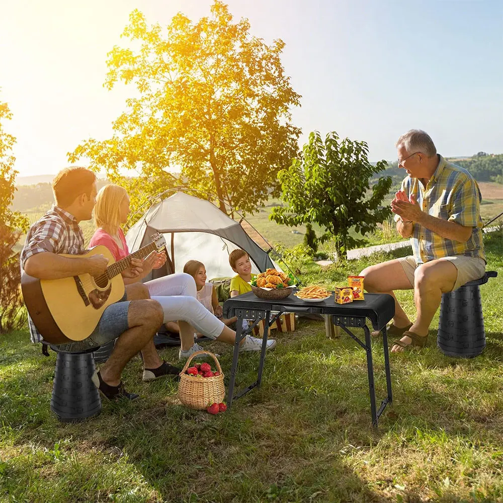 Camping Portable Folding Table and Stool Chair Set Telescopic Stool Adjustable Retractable Seat Collapsible Stool and Table Set