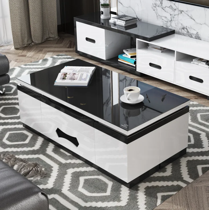 Classic Office Tea Concrete Look Custom Dark Brown Rectangle Wood Multifunctional Folding Lift Top Coffee Table Set