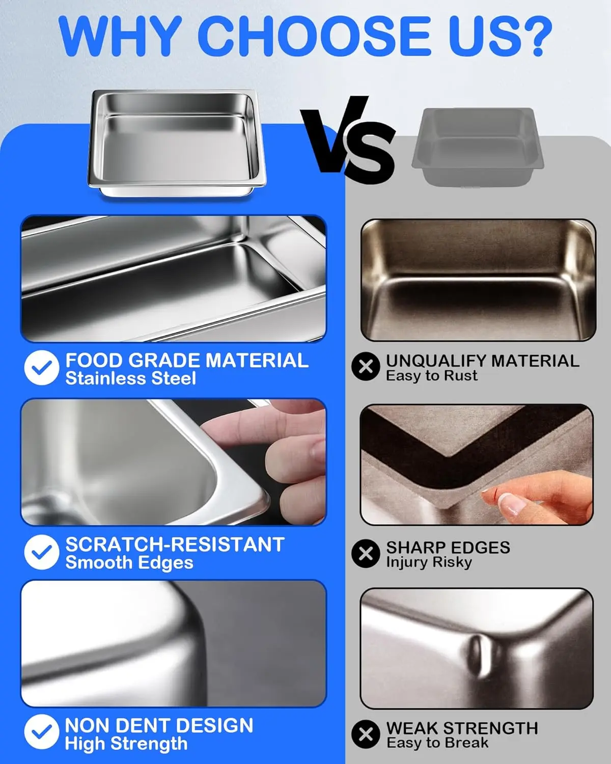 NSF standard Full Size Stainless Steel Hotel Restaurant Buffet Bakery Food Trays Gastronorm Container Steam Gn Pans With Lid