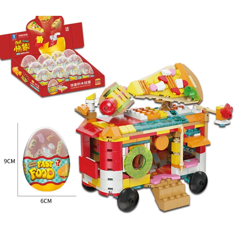 Hot Sale Food Series 12pcs Combinate Into A Food Truck DIY Building Block Toys Surprise Twister Capsules Brick Toys For Kids