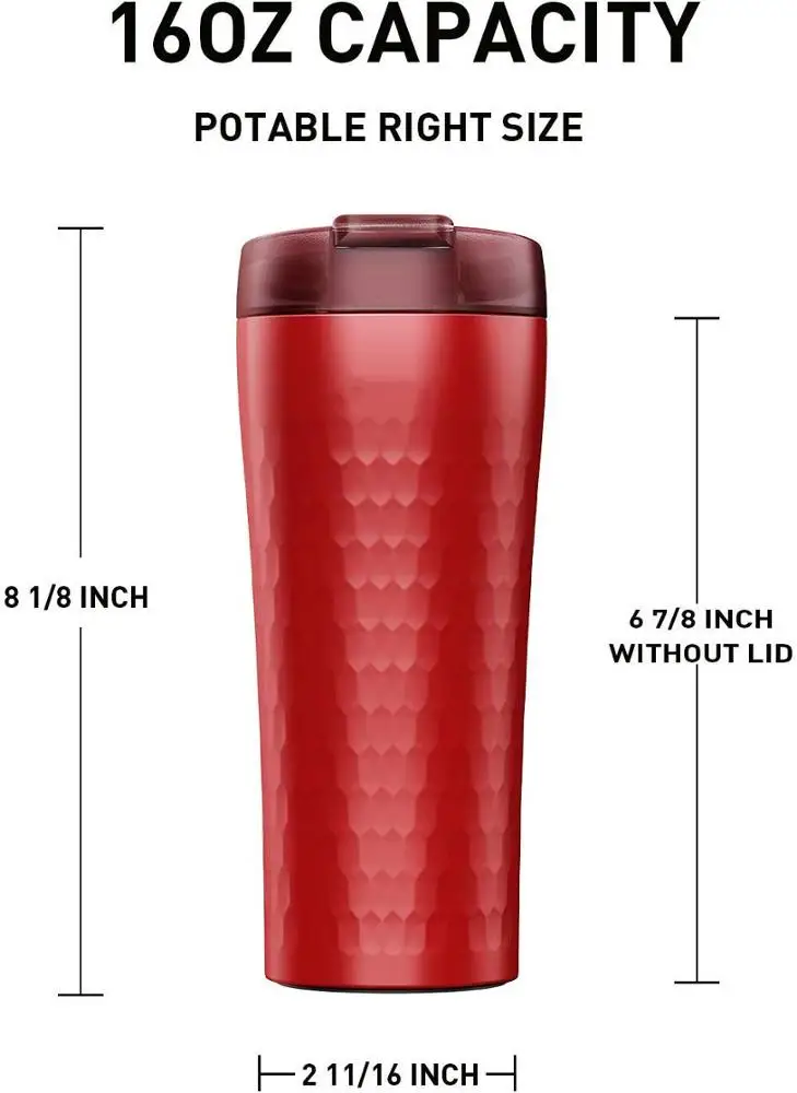 
16oz Double Wall Vacuum Insulated Stainless Steel Travel Coffee Cup Tumbler Mug with Screw Lid Spill Proof Coffee Mug Thermo 