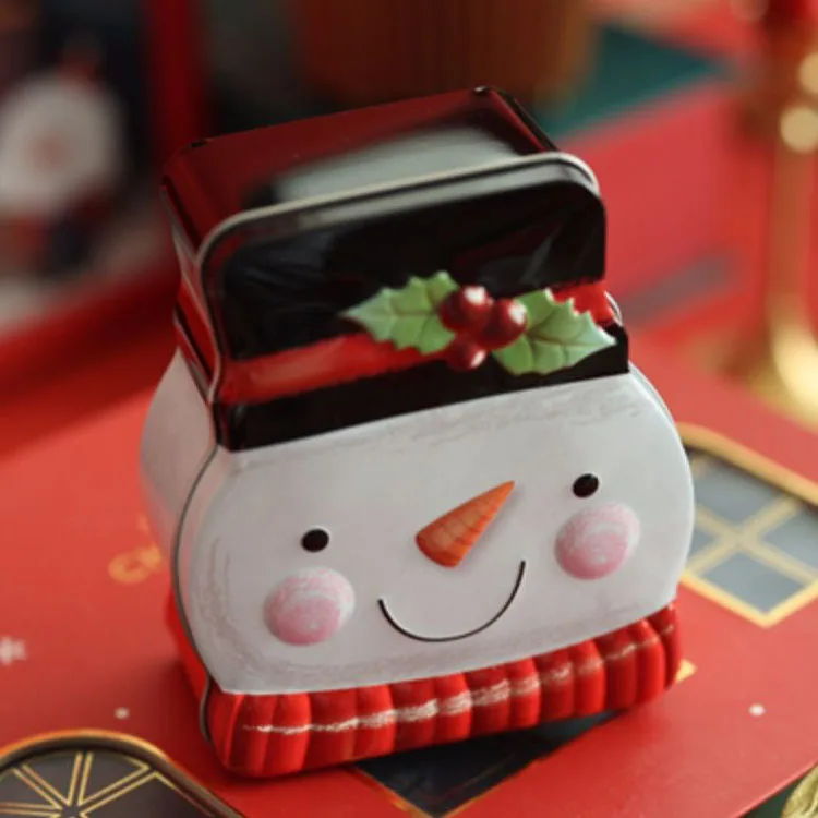 Lovely Festival Gift Box Cookie Candy Biscuits Storage Snowman Shaped Can Christmas Food Tins