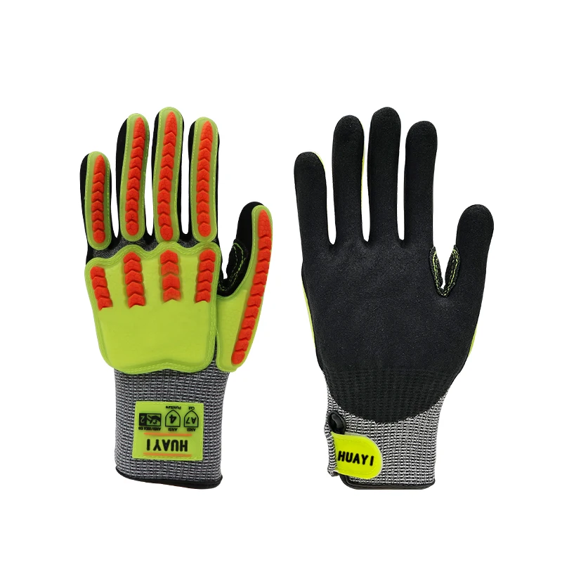 EN388 A7 Cut Resistant Gloves  Reinforced Thumb Anti-Vibration Sandy Nitrile Coated Gloves TPR Safety Gloves For Work
