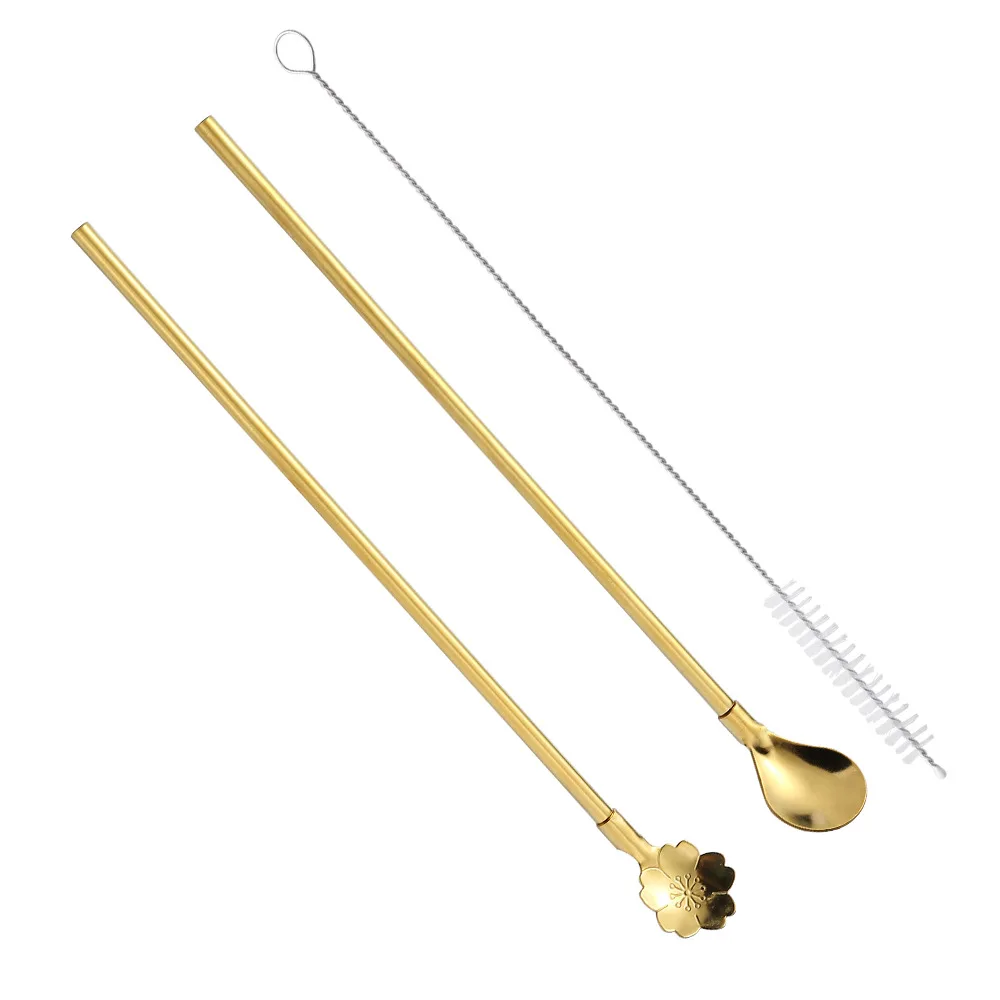 The manufacturer directly supplies stainless steel straw spoon, long handle creative cherry stirring spoon and filter leakage sp
