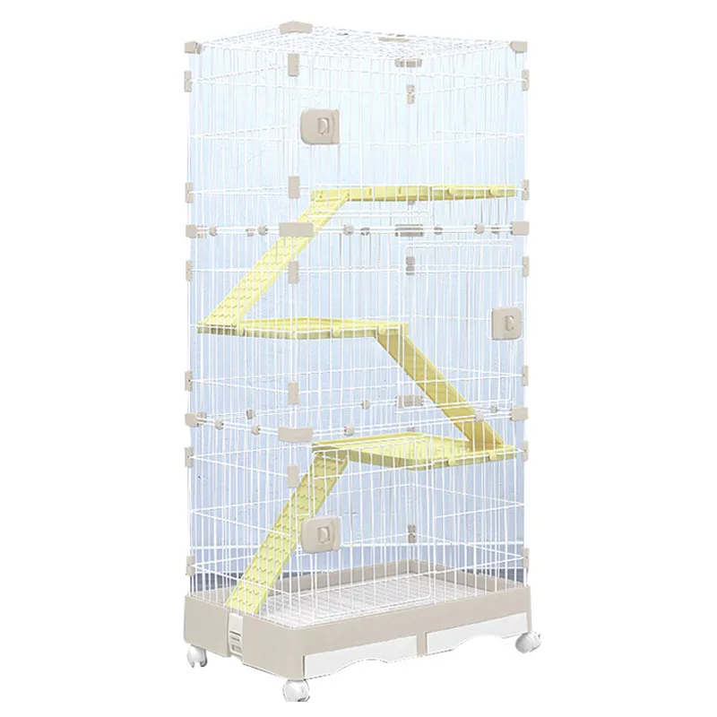 Steel Plastic Small Animal Pet Cage Kit for Little Rabbit Guinea Pig Ferret with Wheels Brakes Hammock Removable Tray