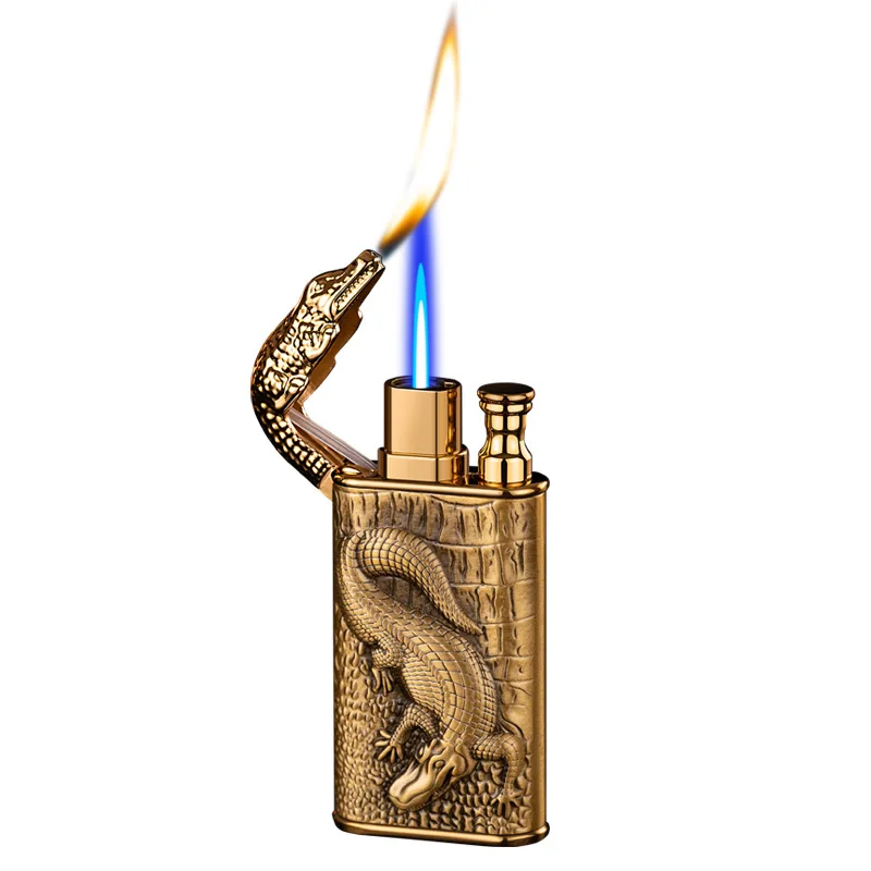 Unique Crocodile Head Gas Lighter with 3D Sculpture Flame Conversion and Jet Flame for Household and Outdoor Use
