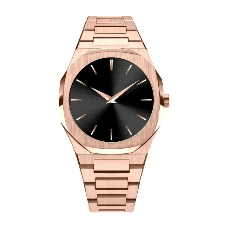 Low MOQ Classic stainless steel Custom Made Own Brand Waterproof Minimalist design OEM ODM Gold Quartz watch for men